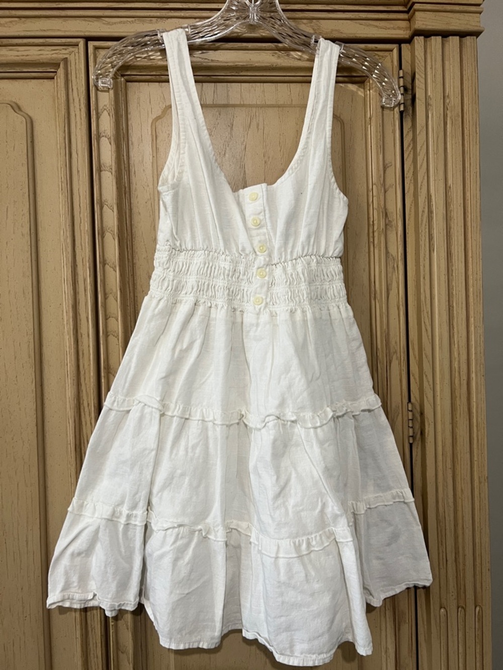 Urban Outfitters White Tiered Button-Front Mini Dress